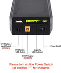 Back view of All In One Portable Power Bank With 12V 9V And 5V Outputs 10500mAh High Capacity USB A Quick Charge showing ports.