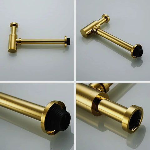 Deep Gold Polished Brass Contemporary Round Bottle P Trap Kit For 1 And A Quarter Inch Sink Drain Titanium Gold Finish Rust Resistant Easy Install Modern Basin Waste Drain