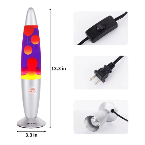 Dope Motion Lava Lamp 13.5 Inch With Silver Base, Orange Wax In Purple Liquid, Magma Style Nightlight, Retro Decor
