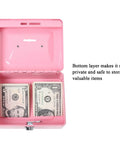 Kid Friendly Locking Cash Box With Top Slot Pink Metal Money Safe For Coins And Cash Portable Small Safe Box Open