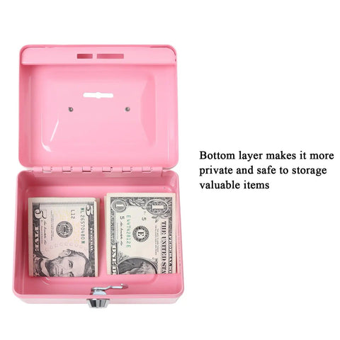 Kid Friendly Locking Cash Box With Top Slot Pink Metal Money Safe For Coins And Cash Portable Small Safe Box Open