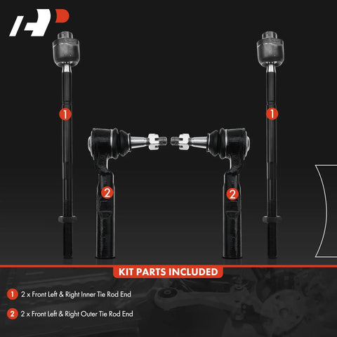 Set Of 4 Front Inner And Outer Tie Rod End Kit For Chevy Silverado 1500 1999-2006 And GMC Sierra 1500 1999-2006 Classic 2007 22mm Thread Power Steering Rack Pinion Compatible Replacement, black steel tie rods