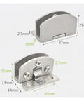 Glass Door Hinge With No Drilling Side Mount Clamp Hardware For Frameless Glass Doors with measurements and details shown