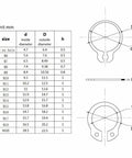 External Circlip Kit Set For Shafts 5 To 20 Mm C Type Retaining Rings dimensions table and diagram