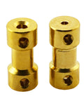 Close-up of 4 Pack 2Mm To 3Mm Brass Flexible Shaft Coupler With Screws For RC Airplanes And Boats, showing two brass couplers.