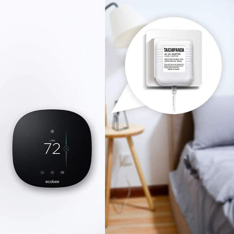 24 Volt Doorbell Transformer With C Wire Adapter For Nest Hello Honeywell And Sensi Thermostats next to bed with lamp.
