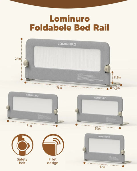 75 Inch Foldable Toddler Bed Rail With Reinforced Carbon Steel Frame Breathable Washable Fabric Guard With Child Lock No Tool Setup