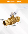 No Sweat 3/4 Full Port Press Ball Valve For Pure Household Water Rock Tight Seal Top Shelf Brass Workhorse Leak Proof Shut Off Valve Slick Design For Copper Pipe Installations, measuring 3.74 inches.
