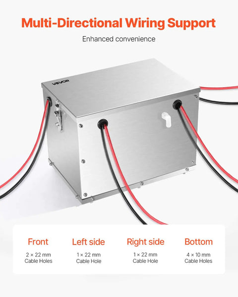 Hella Durable Aluminum Battery Box Fits Group 24 And 31 Marine Trolling Motors With Cool Airflow And Rust Proof Shield showing multiple wiring ports for convenience.