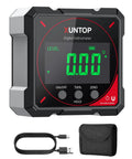 Precision Digital Angle Finder With Four Side Strong Magnet And Quick Zero Function For Dead On Accuracy In Carpentry Metalwork And Hardcore Weekend Warrior Shop Projects displayed with USB cable and case.