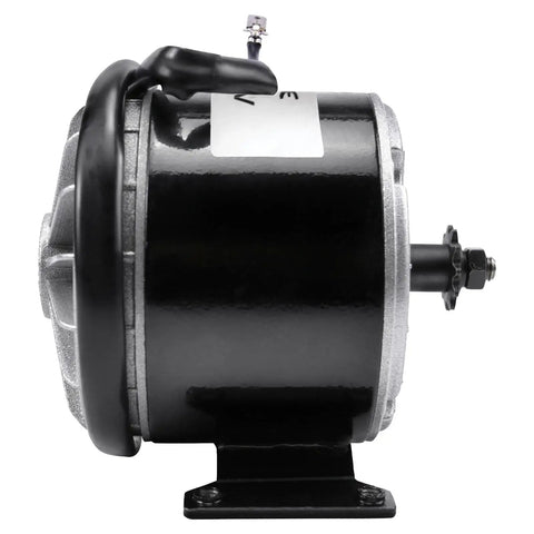 Side view of 36V 350W Brushed Motor With 2750 RPM For Electric Scooters Bicycles Go Karts And DIY Projects Reversible Rotation
