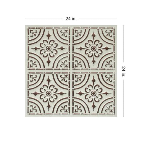 Copper Faux Tin PVC Ceiling Tiles 2x2 Glue Up Easy Install Paintable Tin Look Ceiling Tiles For Quick DIY Makeover Covers 40 Sq Ft No Mess Lightweight And Durable shown in floral pattern