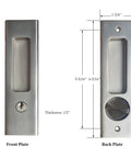Sliding Door Lock With Invisible Recessed Handle And Latch, Includes Keys, For Pocket Doors And Barn Wood Doors, Interior Privacy Furniture Hardware In Silver Finish, front and back plates shown