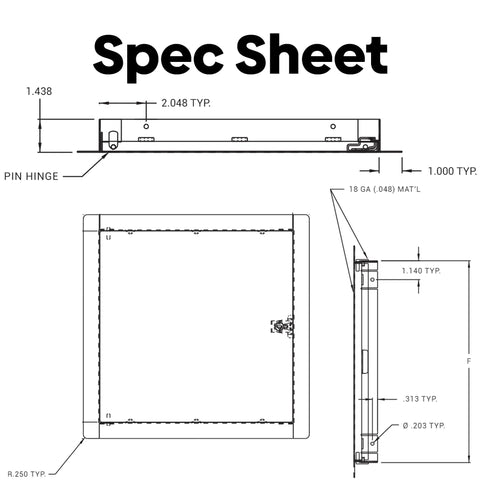 Heavy Duty 6 X 6 Inch Universal Access Panel And Door For Walls Or Ceilings Featuring Rock Solid 18 Gauge Steel Build Spec Sheet Dimensions