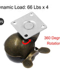 Smooth As Silk Vintage Caster Wheels With Locking Brake Set Of 4 Includes Mounting Hardware close-up showing 360-degree rotation and dynamic load specs.