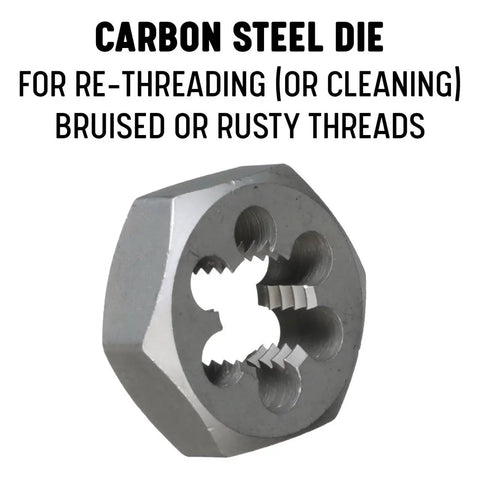 Beefy Half Inch NPT Pipe Tap And Die Kit For Internal And External Threading In Carbon Steel With Hex Die, Pro Grade Set For Cleaning