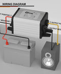 Wiring diagram of Waterproof 12V To 5V Buck Converter With 8 To 35V Input Delivers Stable 5V At Up To 3A 15W connecting battery and speaker