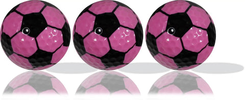 Three pink soccer-themed dope novelty golf balls from the 12 pack for players, coaches, and soccer fans, perfect for tournaments and practice.