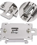 Close-up of 35mm Din Rail Mounting Clip Kit Stainless Steel Heavy Duty Fixed Bracket for SSR Relays, contactors, circuit breakers.