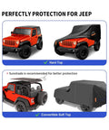 Jeep Wrangler 2 Door Waterproof Car Cover Highly Adjustable All Weather Outdoor Protection With Driver Door Zipper Custom Fit shown on hard and soft tops