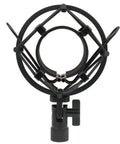 Front view of Universal Microphone Shock Mount Holder Adapter Clip For 48 To 51mm Mics, metal frame, for AT2020 in studio use.