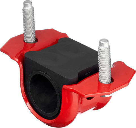 Code Red Extreme 4 Piece Front Sway Bar Bracket And Bushing Kit For Jeep Wrangler 2007 Through 2022, red steel bracket with black rubber bushing.
