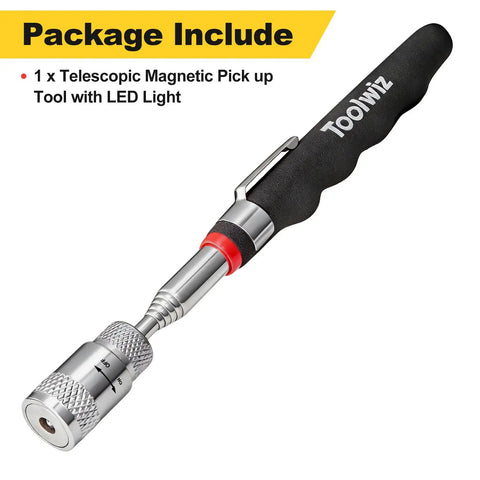 Magnetic Telescoping Pickup Tool With Led Light 8 Lb Lifting Capacity Extendable From 7.7 To 32 Inches in packaging