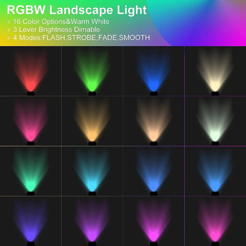 Six Pack RGBW Outdoor LED Spotlights with Remote Control for Color Changing Landscape Lighting in Home Garden Yard 120V
