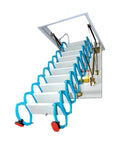 Super Heavy Duty Telescopic Attic Ladder With Buttery Smooth Electric Fold Built Tough Titanium Alloy Frame, showing compact folding design.