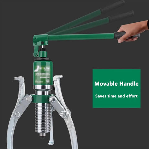 Heavy Duty Hydraulic Gear Puller Kit With Tough Three Jaw Design Quick Grip Wheel Bearing Extractor showing movable handle for easy use.