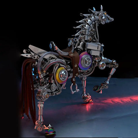 Steampunk Mechanical Horse Puzzle Kit With Movable Joints, 1500 Plus Stainless Steel Parts, 3D Metal Animal Model side view