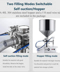 Heavy Duty Pneumatic Paste Filling Machine With Badass Vertical Piston Dispenser For Lotions Honey Shampoos And Detergents 50 To 500Ml Capacity showcasing self-suction and hopper modes.