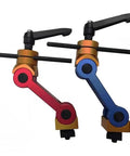 Nail Your Next Project With This Rock Solid Adjustable CNC Mill Workpiece Stop Positioner in red and blue, designed for precision machining.