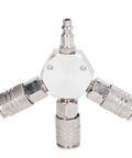 Three Way Air Splitter And Pneumatic Fitting In Aluminum Alloy With One Quarter Inch NPT Male Thread Rust Resistant 3 Way Manifold