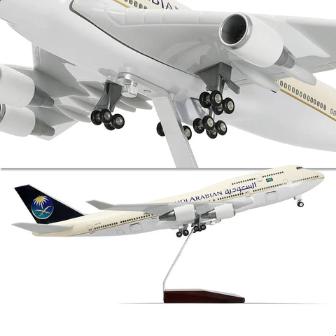 Saudi Arabian Boeing 747-400 1/160 Diecast Model Airplane With Stand, detailed underside and side view.