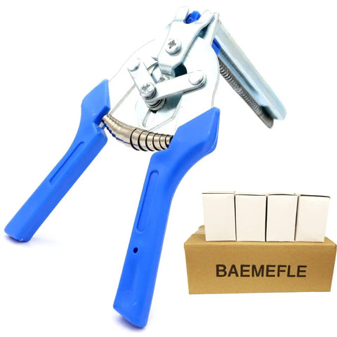 Type M Hog Ring Pliers Kit With 2400 M Clips for cage building, blue polypropylene handles, and auto nailing design