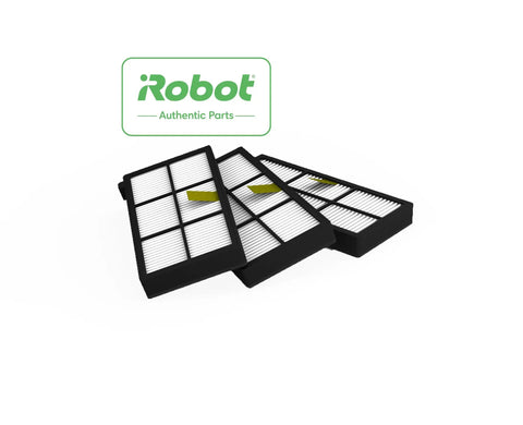 Replacement High Efficiency Filters 3 Pack For Roomba 800 And 900 Series AeroForce Filtration displayed on white background.