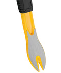 Close-up of 12 Inch Claw Bar Grip beefy heavy duty pry bar with multi-color handle for demolition, prying nails, leverage, and construction projects.