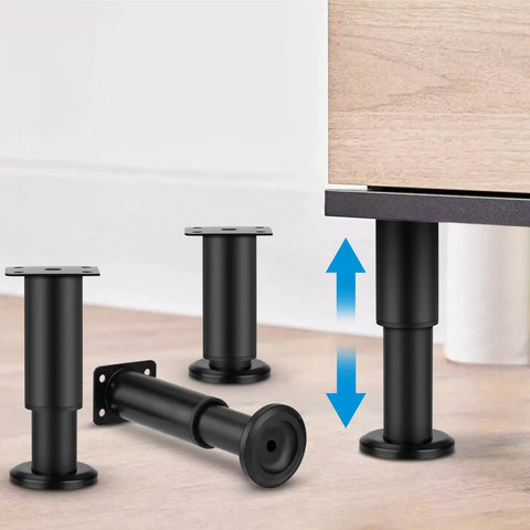 Heavy Duty Metal Adjustable Furniture Legs Set Of 4, 4.7 To 7 Inch, Replacement Legs for furniture, black finish, wide base for stability