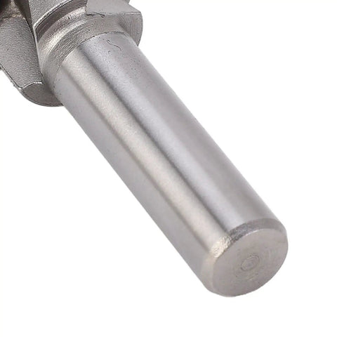 Solid Wood Tongue And Groove Router Bit With 3 Flutes For Perfect Cabinet Making Cuts, showcasing a close-up of the steel shaft.