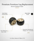 Solid Wood Furniture Leg Cylindrical Foot For Sofa Cabinet And Table Black 2.4 By 1.8 Inches Replacement Leg Heavy Duty Support