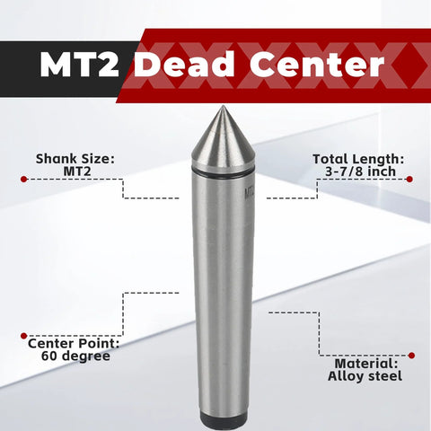 MT2 Carbide Tipped Dead Center 60 Degree Lathe Center For Precision Machining, 3.875 Inch Long With 0.0002 Inch Runout, Durable Alloy Steel Lathe Tool For Drill Grinder And Machine Shop.