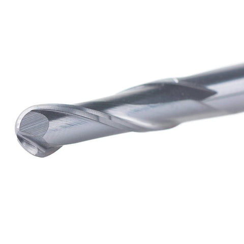 Close-up of Five-Piece Ball Nose Router Bit Set With One Eighth Inch Cutting Diameter One Half Inch Cutting Length Up Cut Spiral CNC Tool