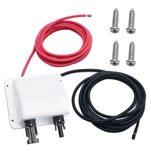 10Ft 10AWG Solar Cable Entry Gland Box with Dual Cable Entry, UV Resistant White ABS Housing, Soft Solar Extension Cable, screws