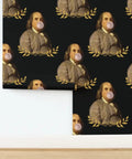 Benjamin Franklin Pvc Free Vintage Hero Wallpaper Featuring Dang Tough Polyester Blend And Rugged Linen Texture Built For High Traffic Zones With Zero Fuss Paste To Paper Install with portraits and gold leaves.