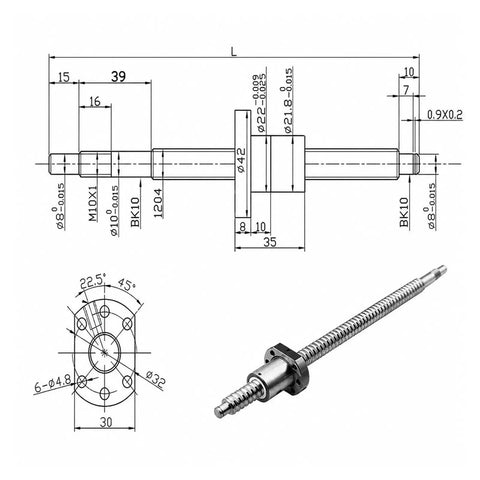 High Quality Rolled Ball Screw Drive Assembly For CNC Router Jobs Featuring SFU1204 And SFU1604 Sizes with detailed diagram view.