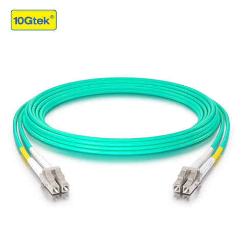 Legit High Speed OM3 Multi Mode Fiber Patch Cable LC To LC Optical Jumper 3 Meter with aqua finish and LC connectors.