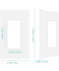 Front and side view of 10 Pack 1-Gang Screwless Wall Plates For Light Switch Dimmer GFCI USB Outlet Decorator Style Covers Durable Polycarbonate, dimensions shown