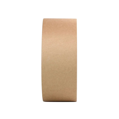 Top Shelf Brown Kraft Gummed Paper Packaging Tape 3 Inch By 600 Foot Water Activated Roll side view of kraft tape roll.