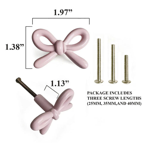 Snag These Premium Vintage Pink Bow Cabinet Knobs 6 Pack Farmhouse Traditional Solid Metal Drawer Pulls Killer Furniture Hardware Upgrades For Dressers Vanities Closets, 1.97" x 1.38".